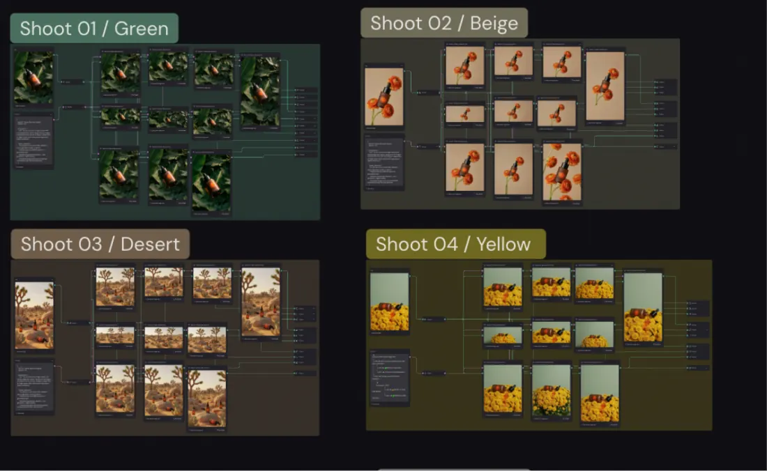 Four territories — Each shoot run as its own branch of the same graph