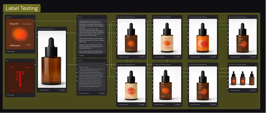 The bottle, iterated — Label, cap and glass tried in one board