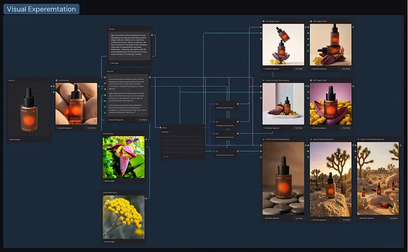 Exploration — Prompt branches tested against one reference bottle