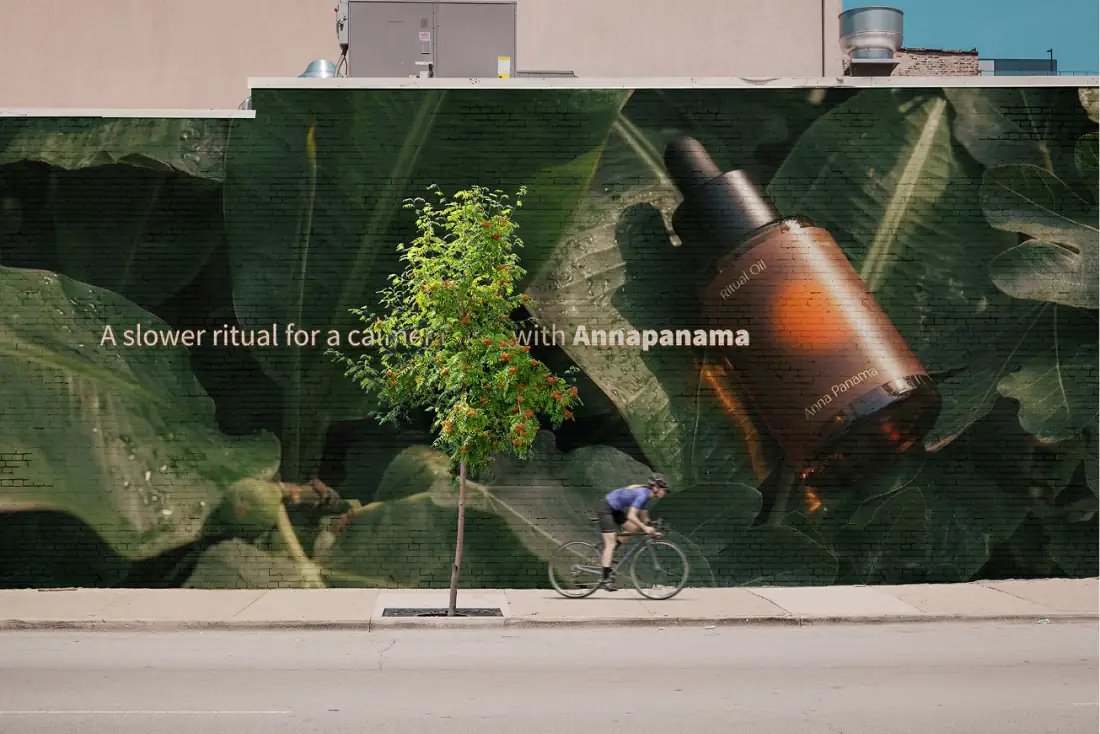 At the scale of a wall — Mural — one line, one bottle