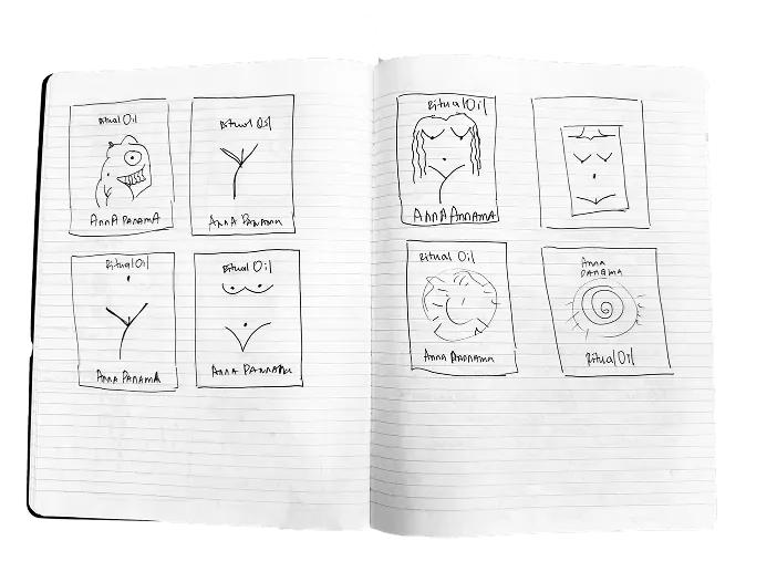 First pass on the mark — Label shapes, drawn by hand