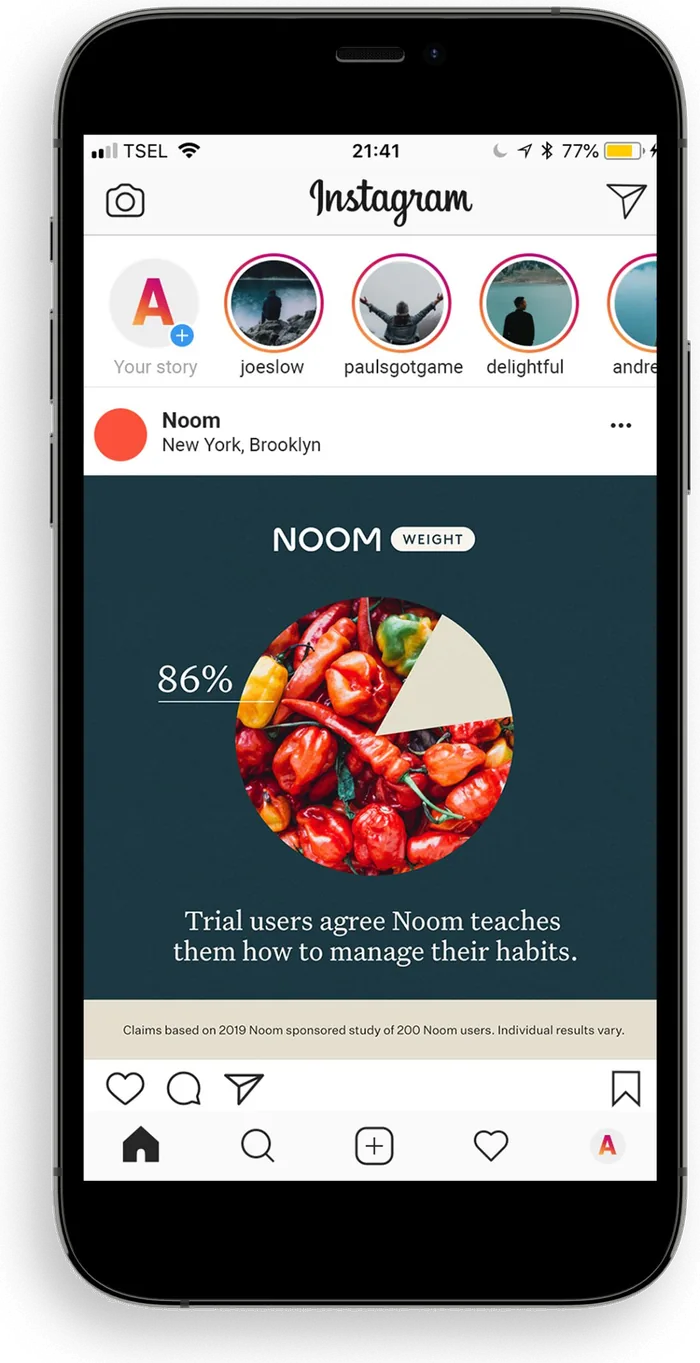Variant 1 running in the Instagram feed &mdash; the teal palette tile in place, in the app
