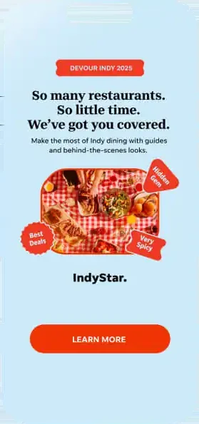 Devour Indy social post on a blue ground: “So many restaurants. So little time. We’ve got you covered.” over a checked-cloth picnic spread