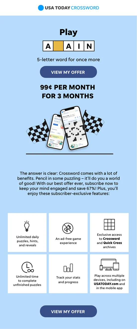 Play again — 99 cents a month for three months